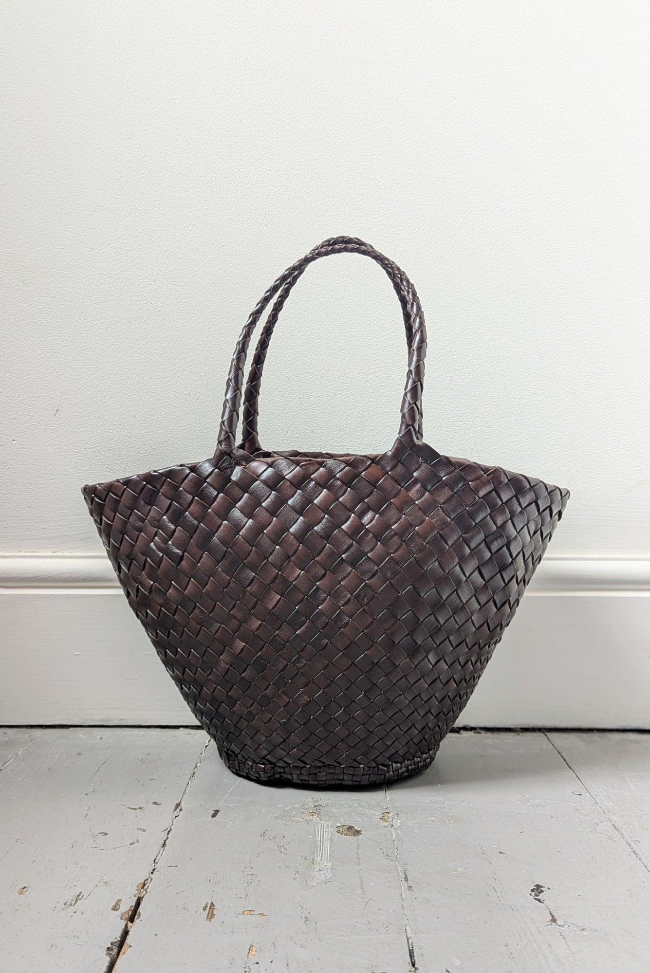 Egola Dark Brown Woven Leather Bag