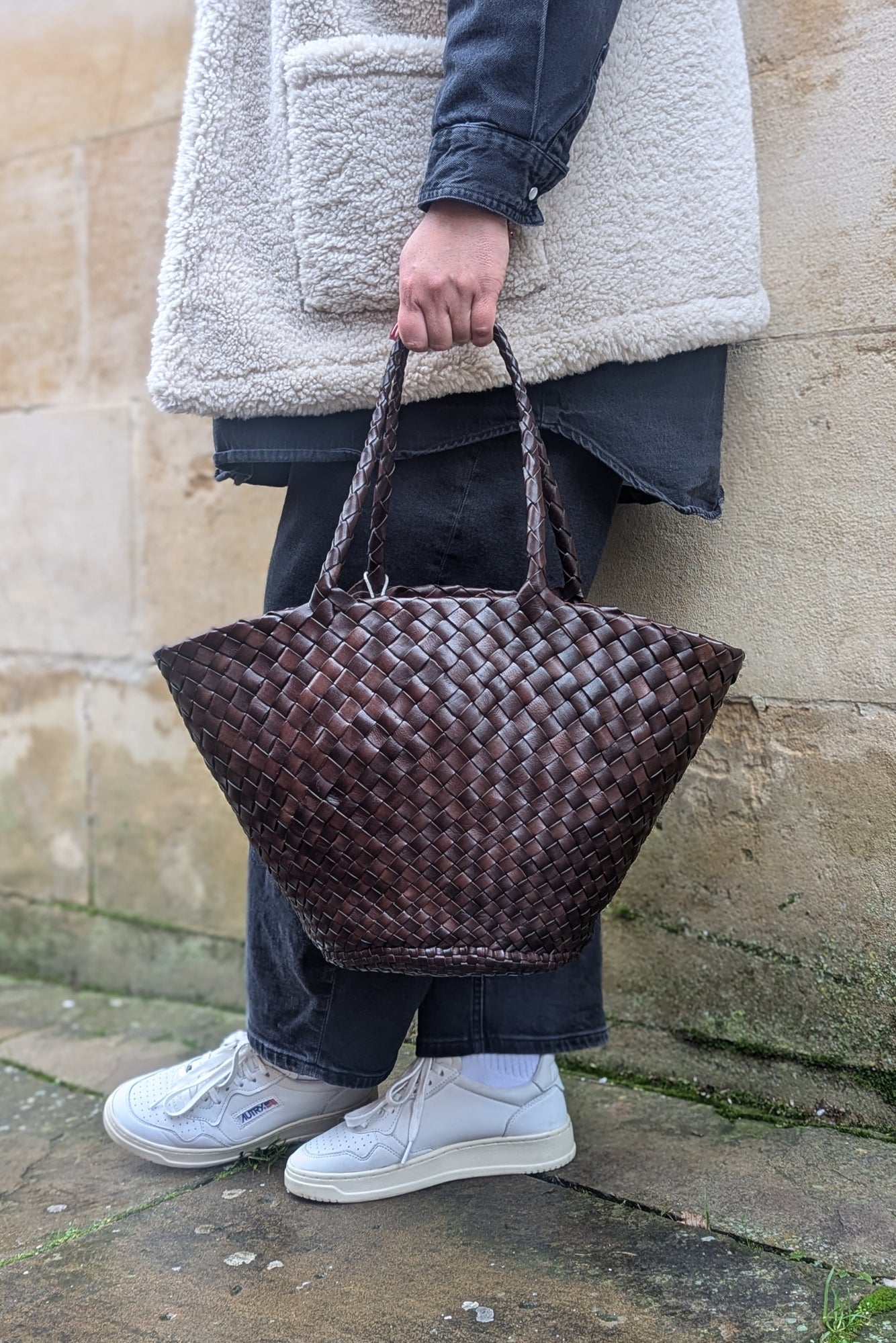 Egola Dark Brown Woven Leather Bag