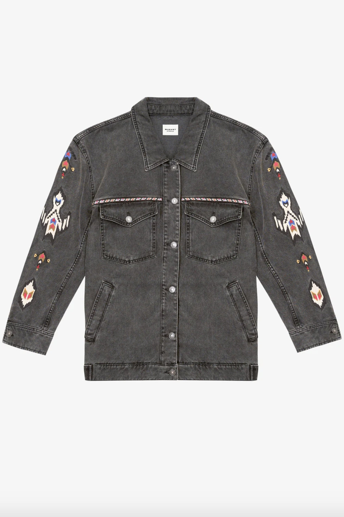 Manona Dark Grey Embroidered Denim Jacket