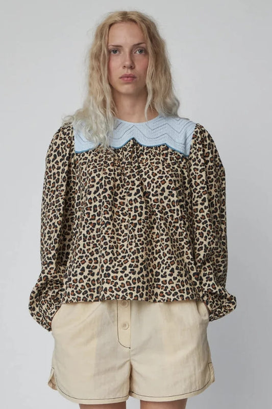 Embroidered Leopard Print Blouse