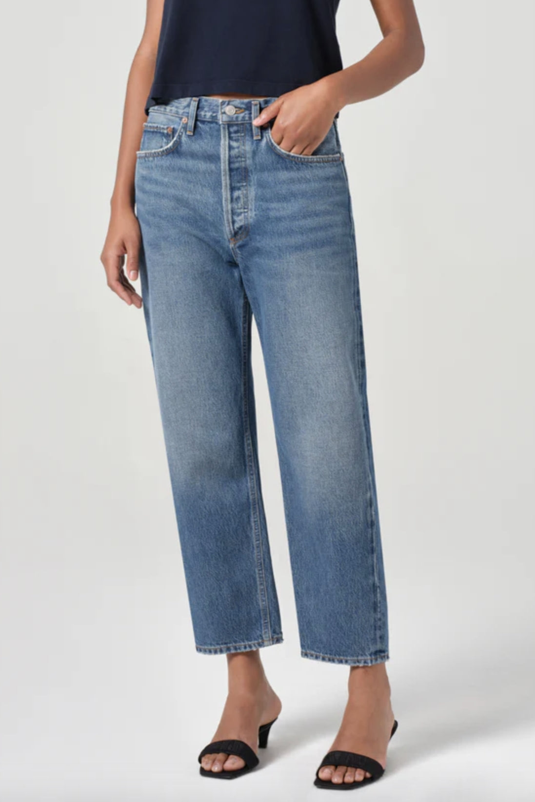 90s Crop Mid-Rise Loose Straight Essence Jeans