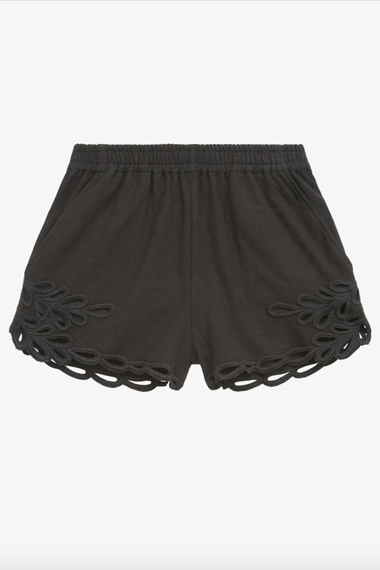 Safa Black Cotton Embroidered Shorts