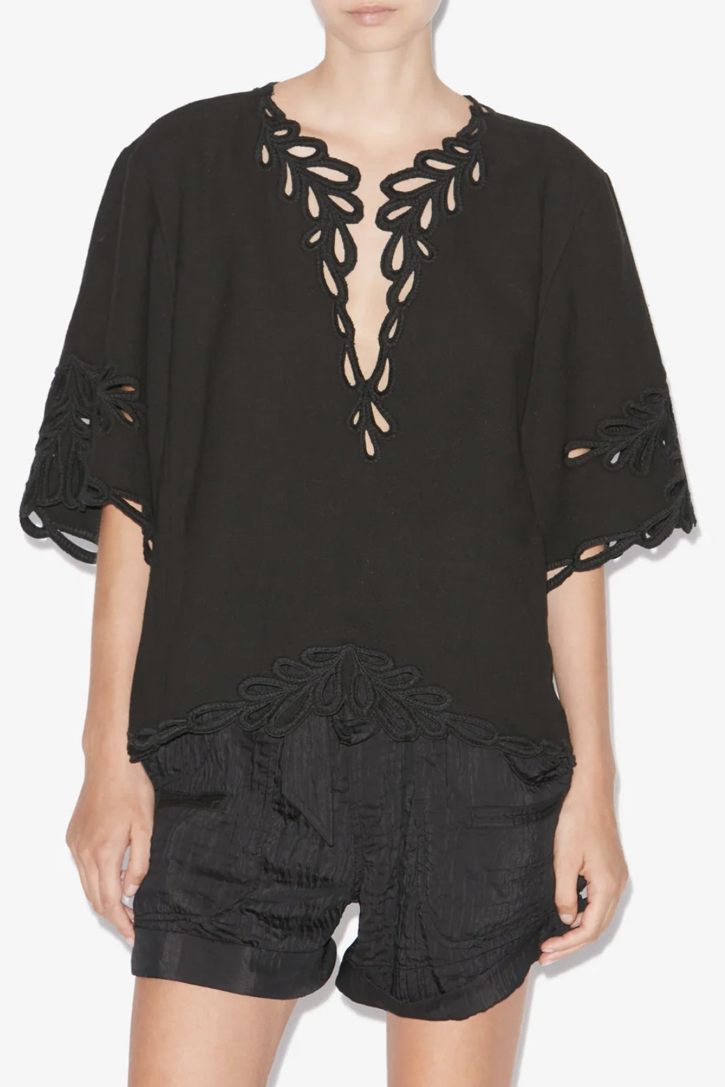 Shana Black Cotton Embroidered Top