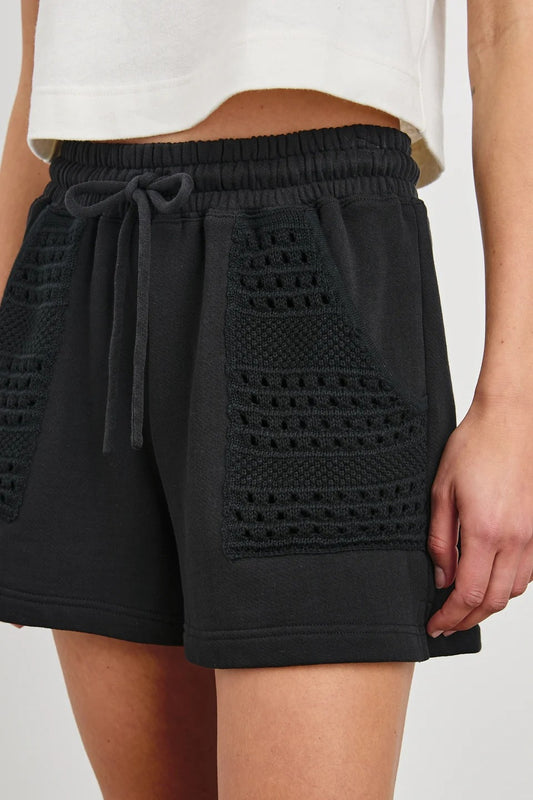 Eddie Black Crochet Detail Shorts