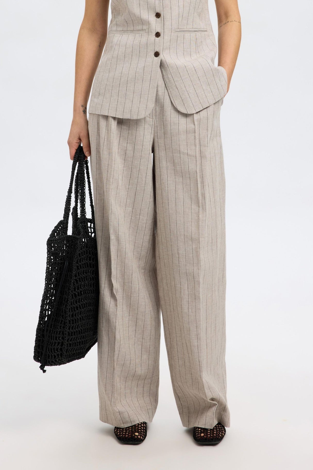 Linen Blend Slfvilka Wide Leg Trousers