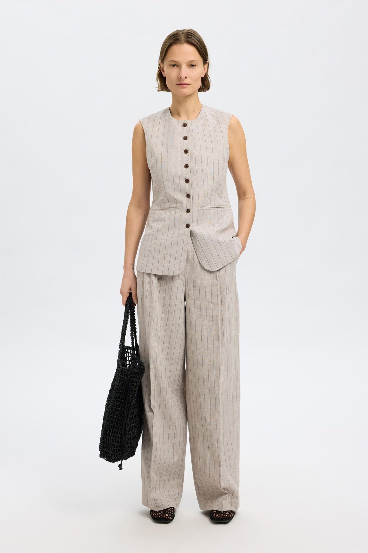 Linen Blend Slfvilka Wide Leg Trousers