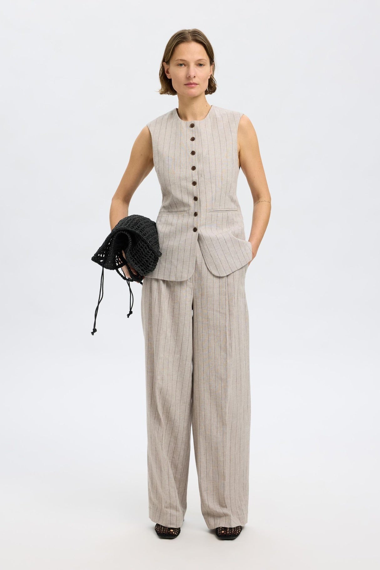 Linen Blend Slfvilka Wide Leg Trousers