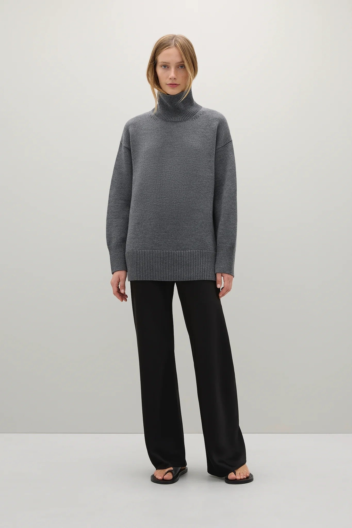 Gibson Grey Melange Funnel Knit Jumper