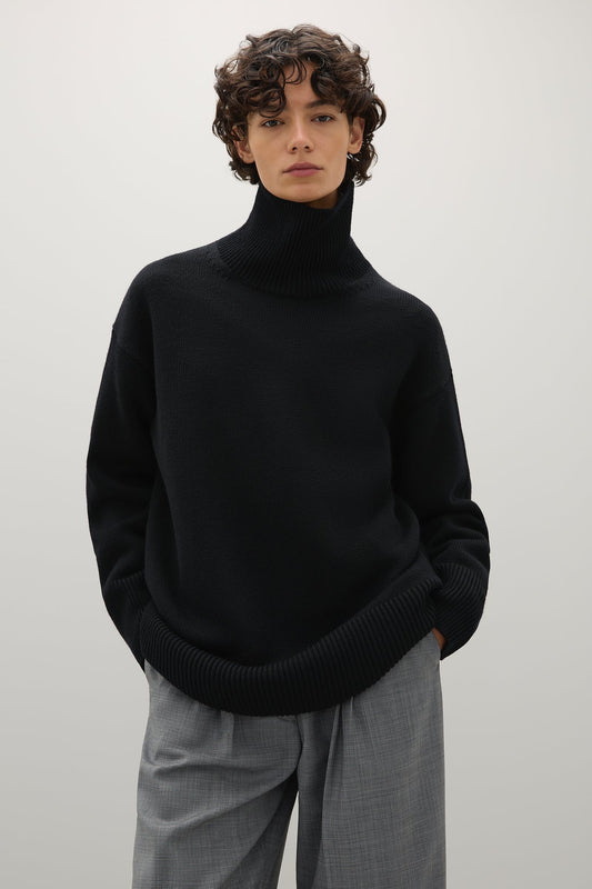 Gibson Black Funnel Knit Jumper