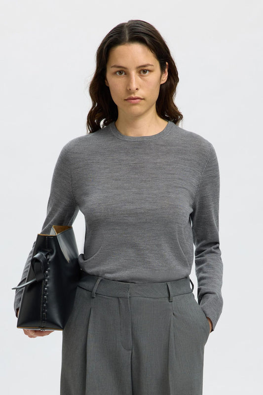 Slfthea 100% Merino Grey Melange Wool Sweater