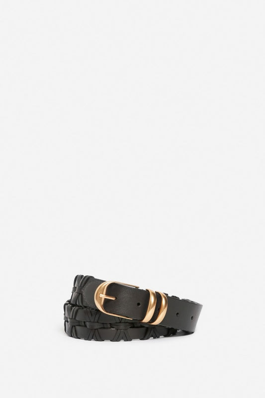 Black Braided Leather Belt 30mm