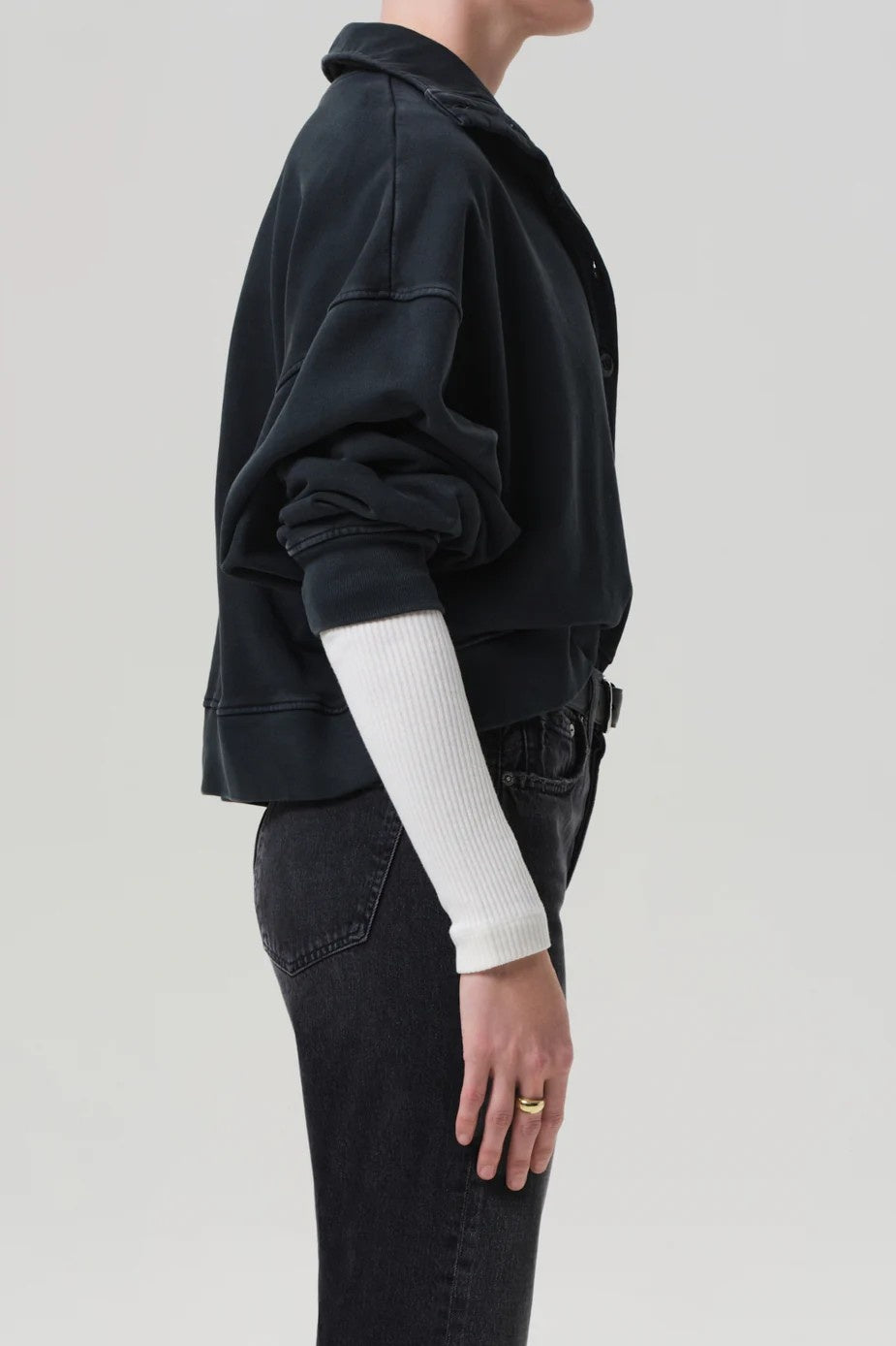 Mirelle Charcoal Funnel Neck Button Sweatshirt