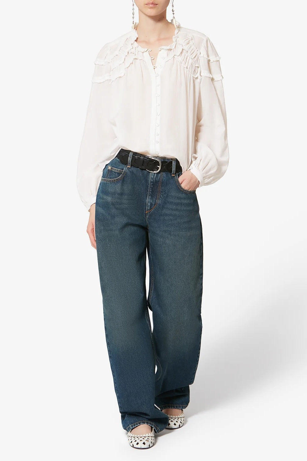 Christa White Ruffle Blouse