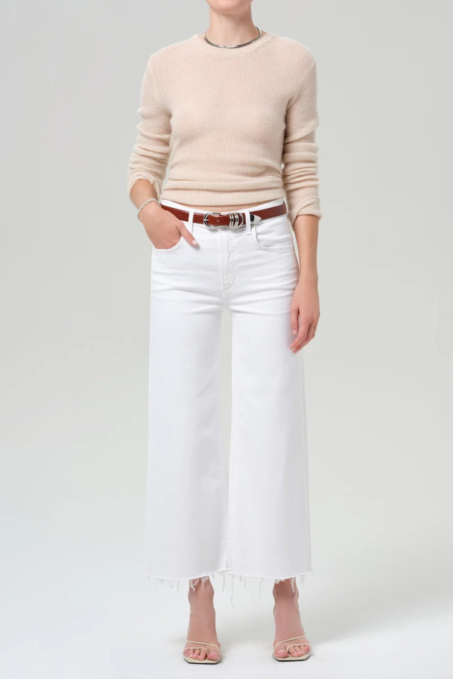 Lyra Wide Leg Raw Hem White Jeans