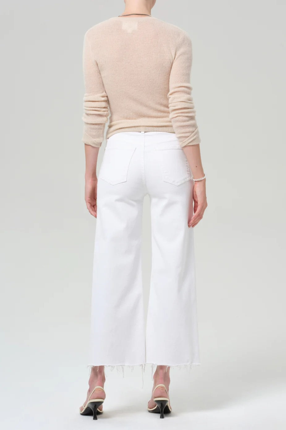 Lyra Wide Leg Raw Hem White Jeans