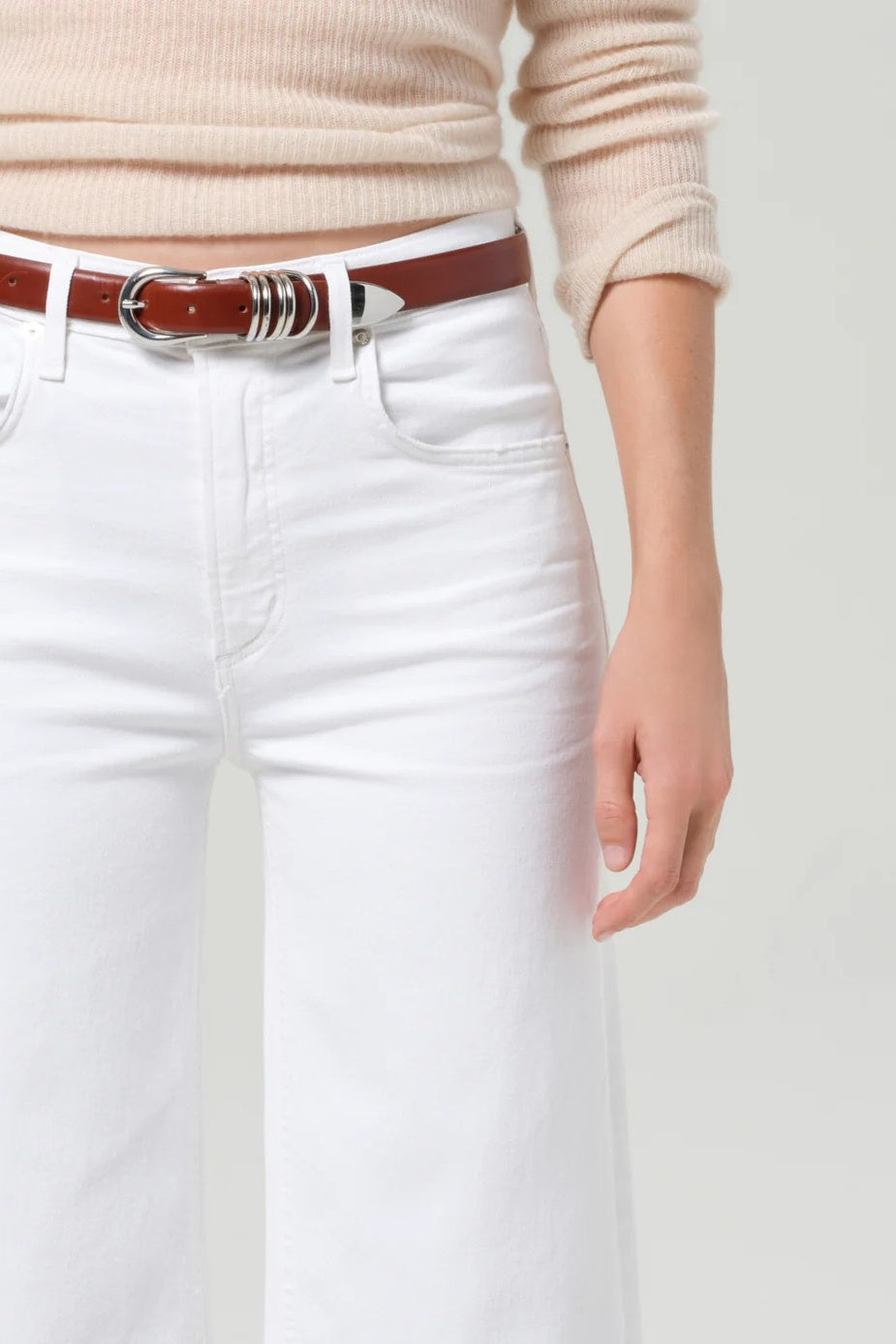 Lyra Wide Leg Raw Hem White Jeans