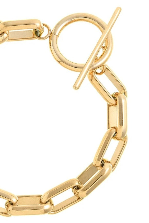 Rectangle Gold Link T-Bar Bracelet