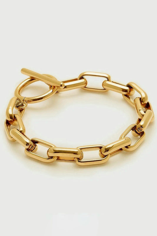 Rectangle Gold Link T-Bar Bracelet