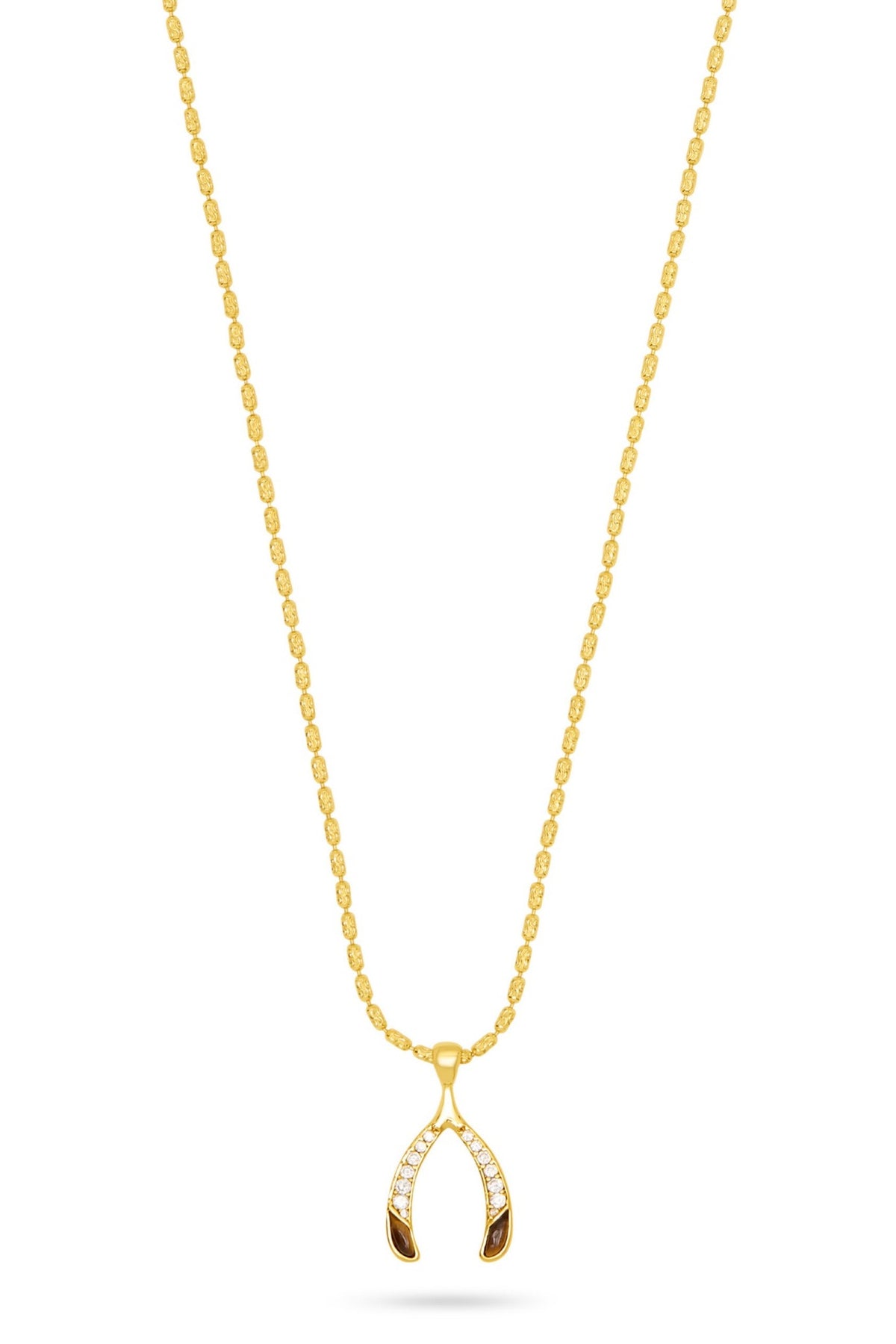 Wishbone Tiger's Eye Pendant Necklace