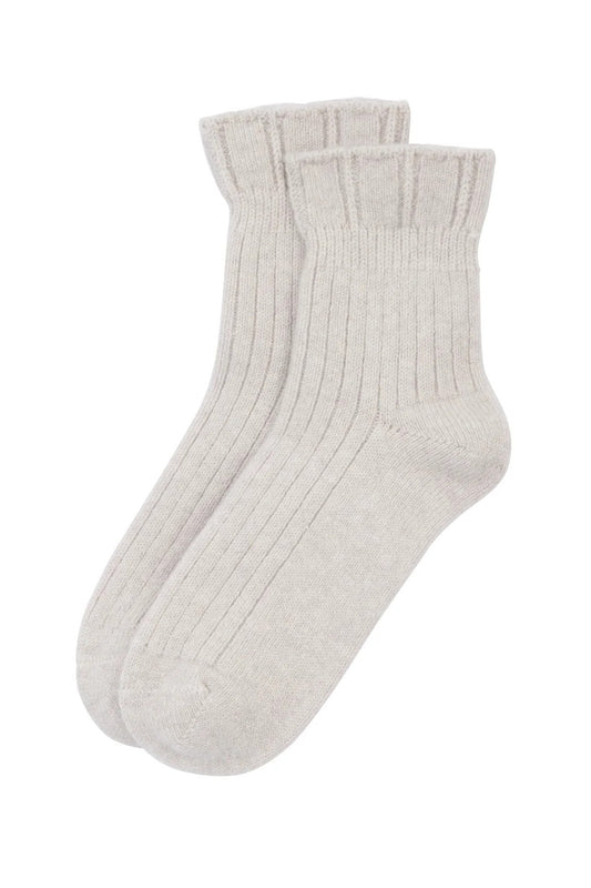 Soft Beige Ribbed Cashmere Socks