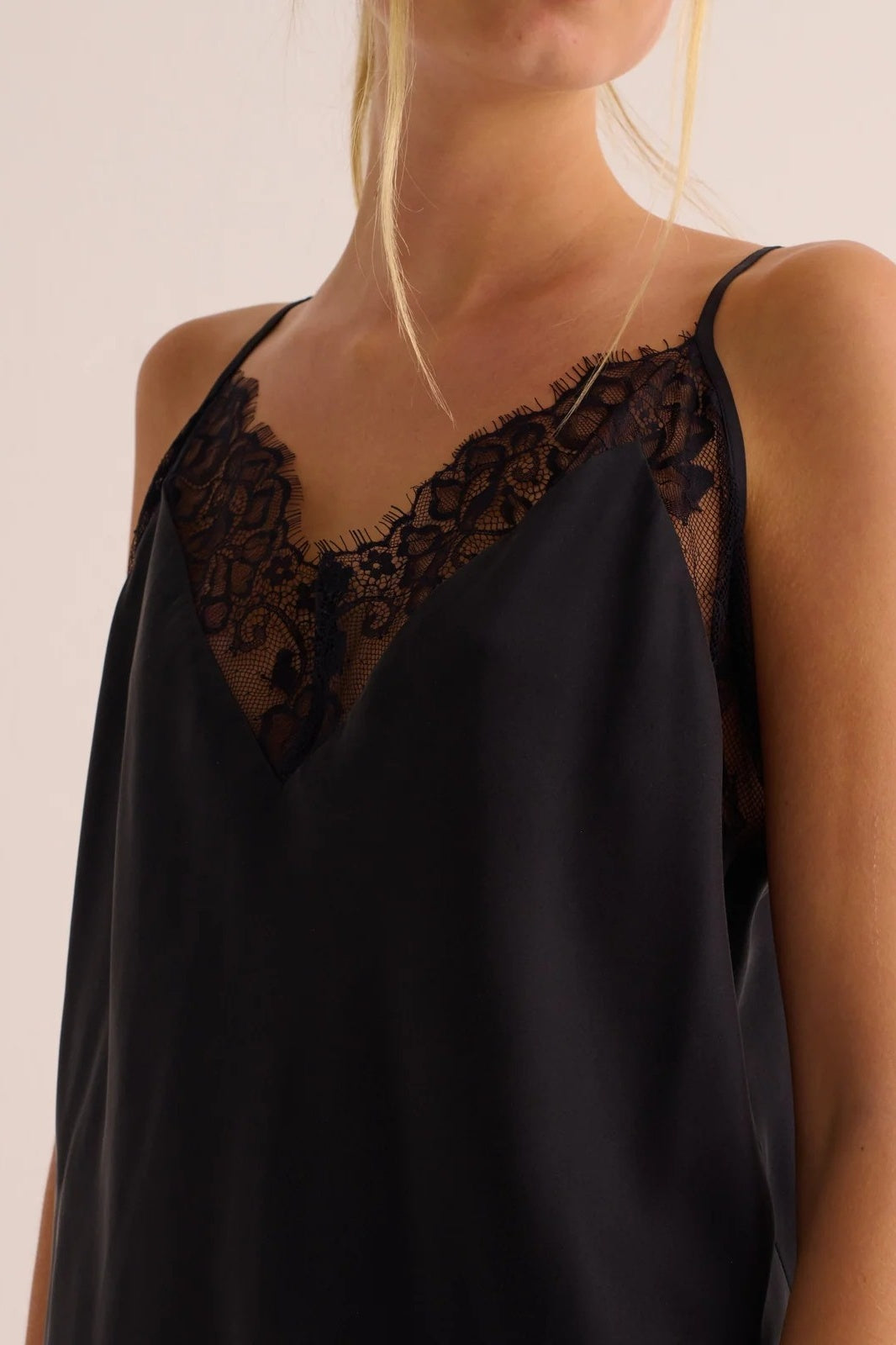 Black Organic Stretch Silk & Lace Camisole