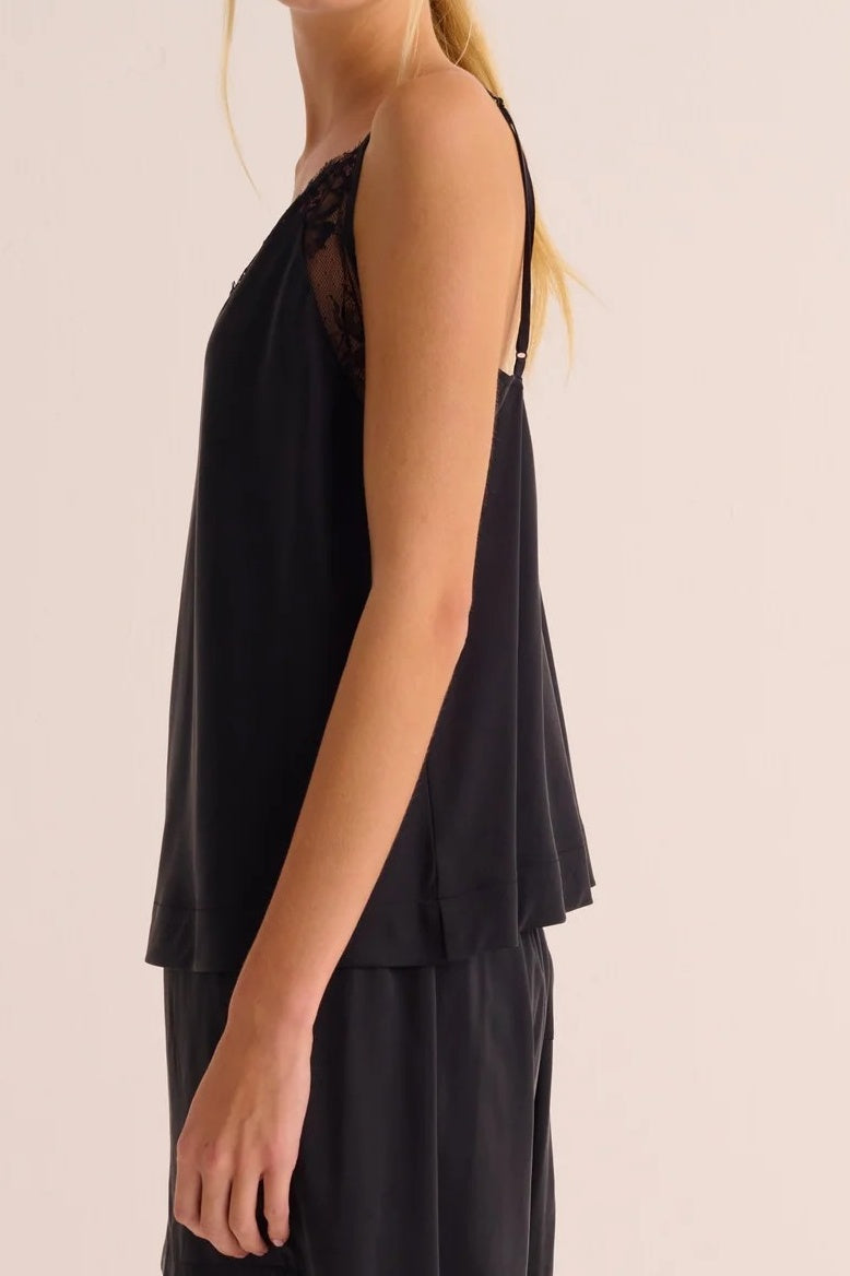 Black Organic Stretch Silk & Lace Camisole