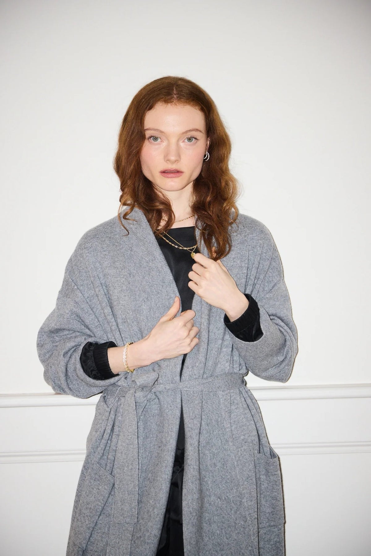 Silver Grey Pure Cashmere Robe