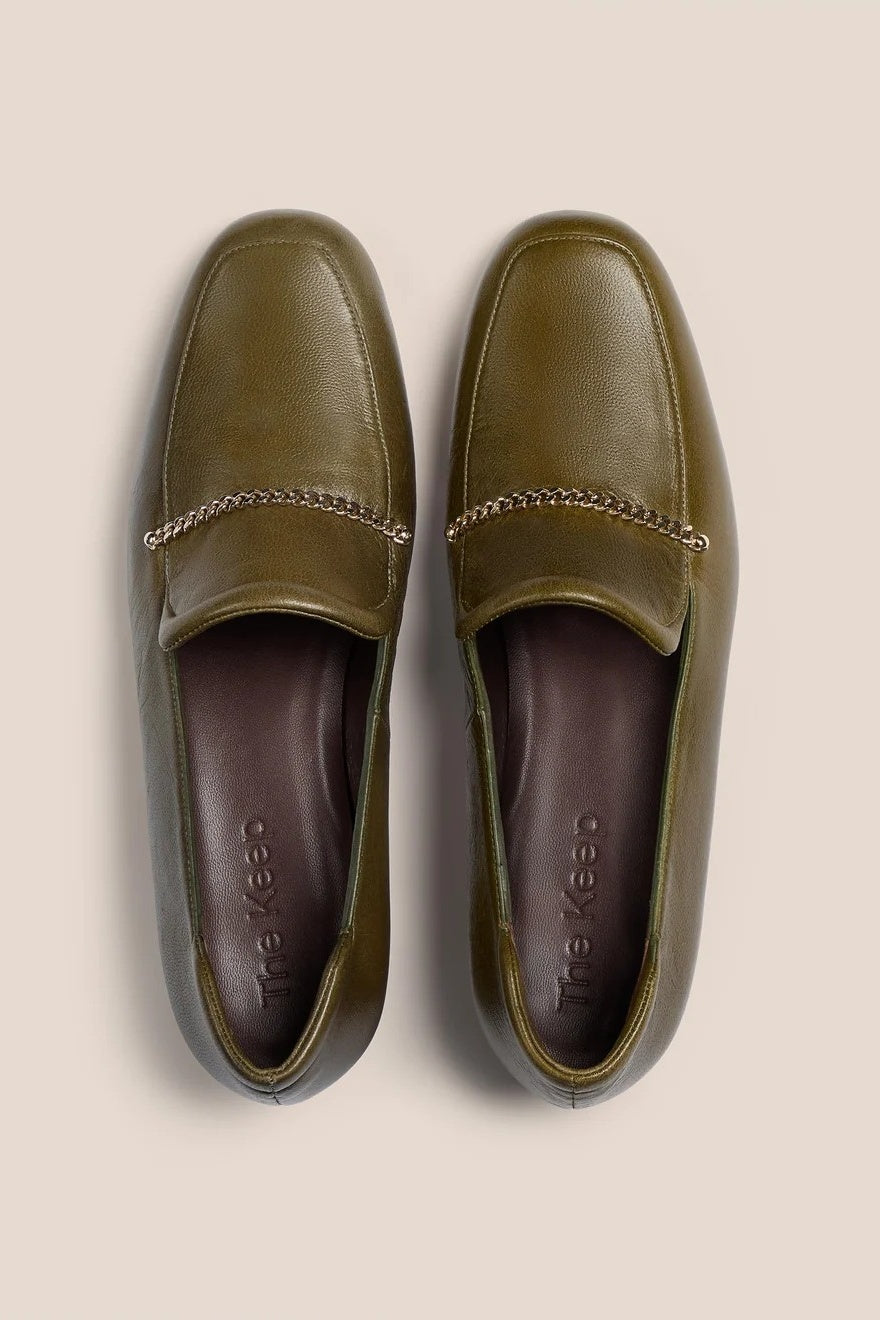 Rowan Olive Mid Heel Loafer
