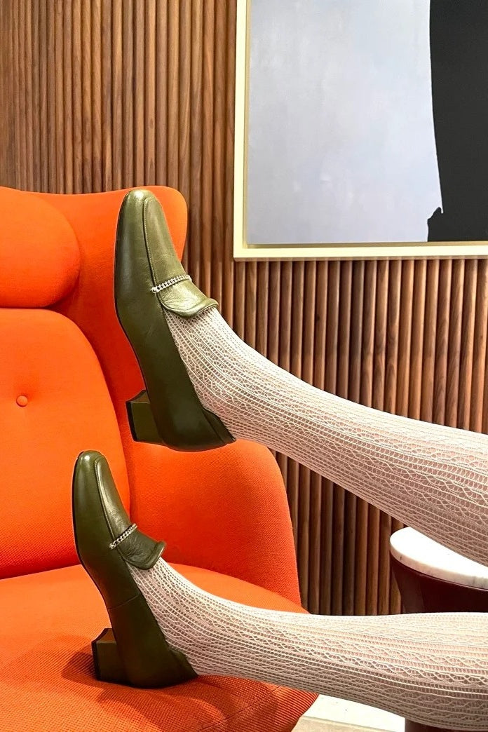 Rowan Olive Mid Heel Loafer