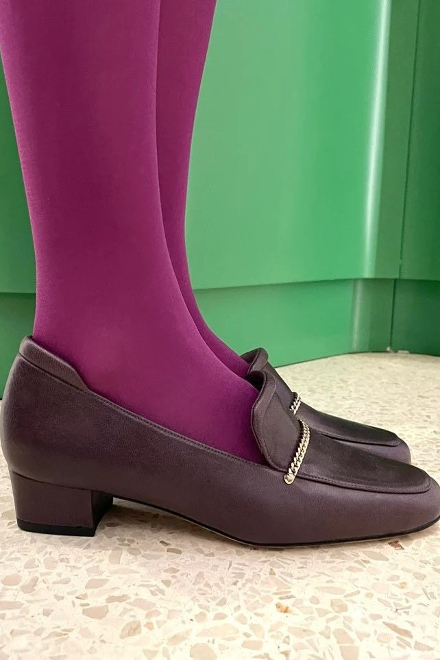 Rowan Aubergine Mid Heel Loafer
