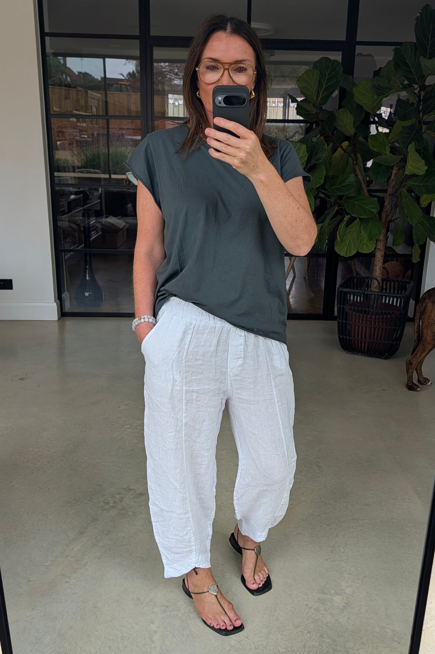 Barrel Cropped Linen Trousres