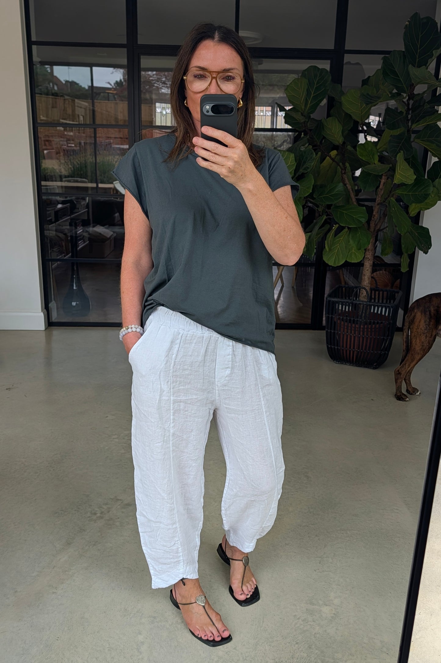 Barrel Cropped Linen Trousres