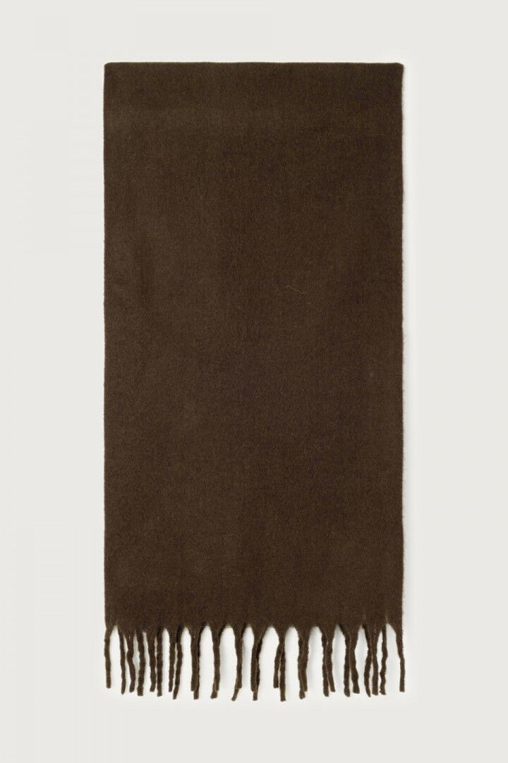 Brown scarf with fringes on a white background