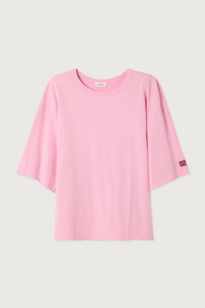Pink t-shirt on a light gray background