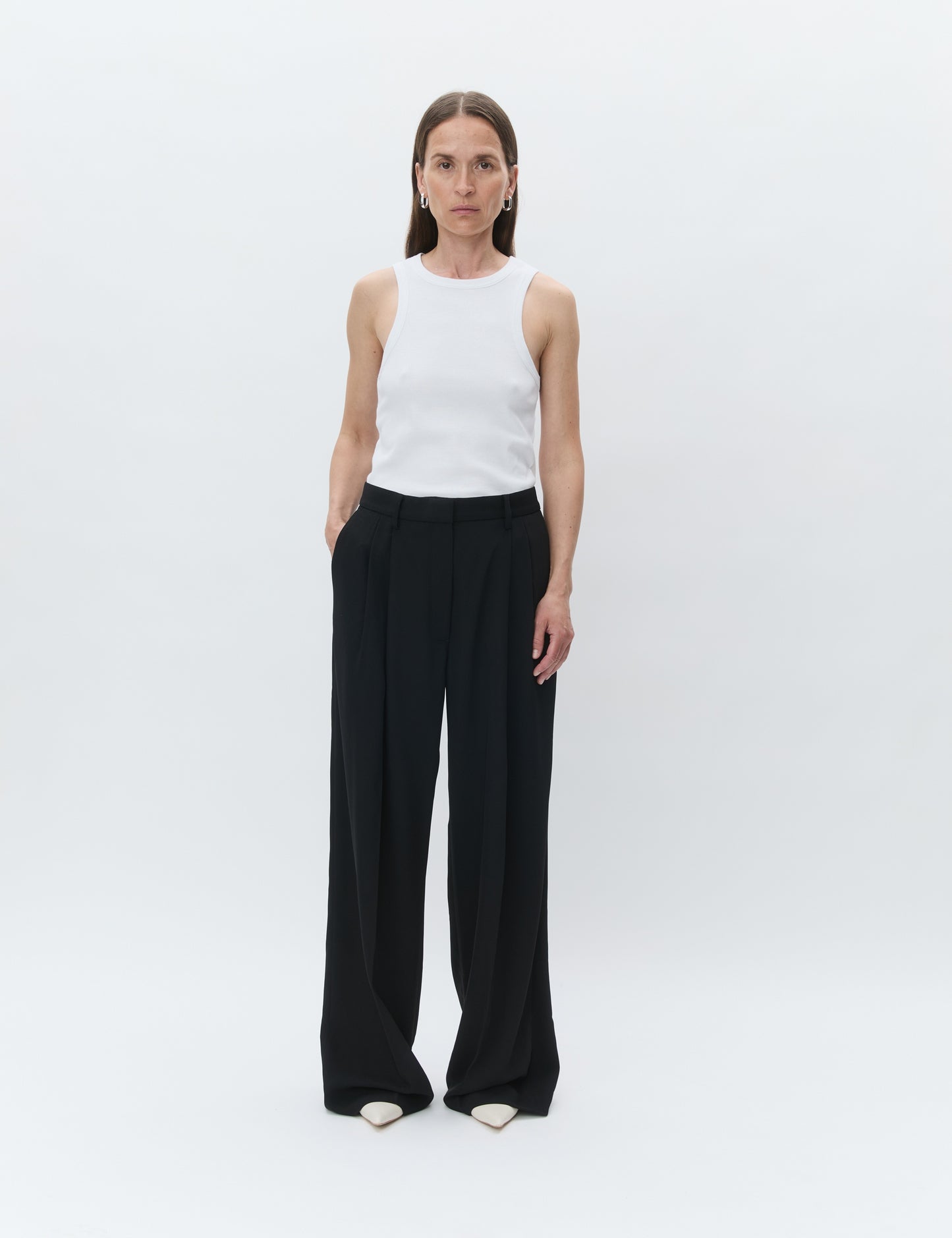 Enzo Black Classic Garbandine Relaxed Trousers