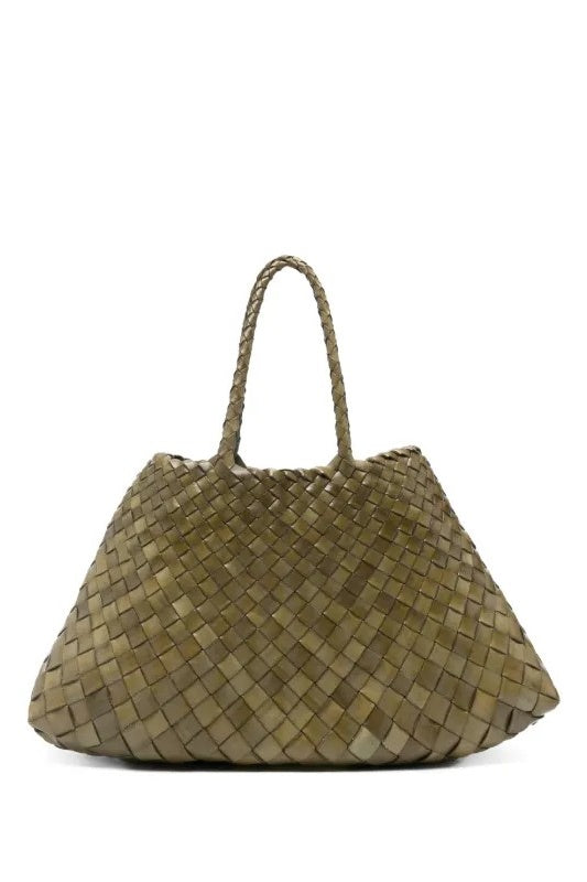 Woven handbag on a white background