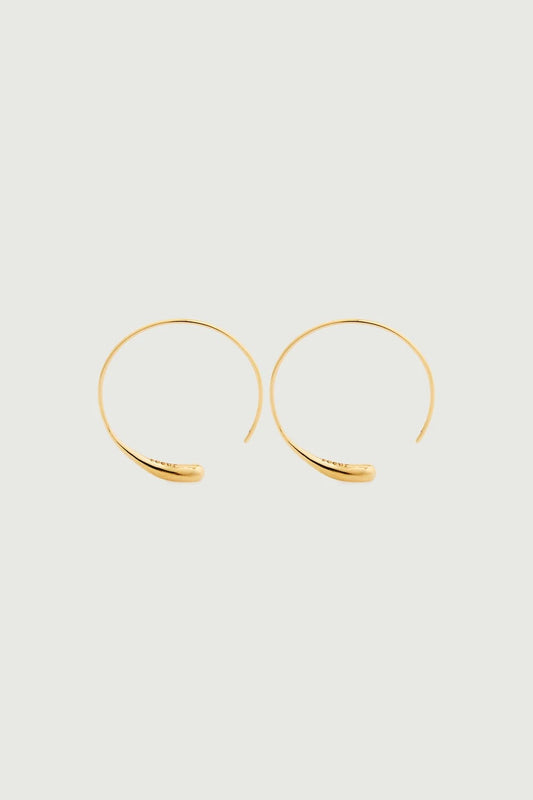 Gold hoop earrings on a light gray background