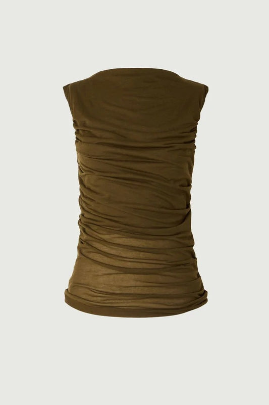 Bronze strapless top on a white background