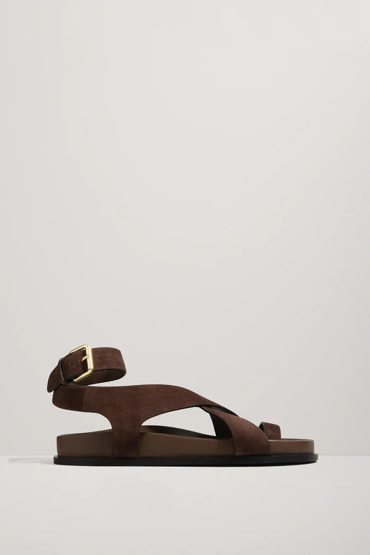 brown suede sandal on white background