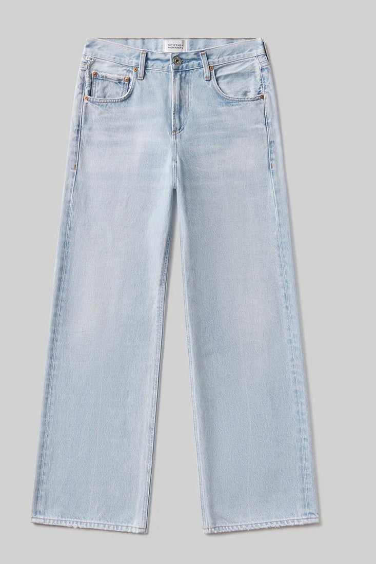 pale blue denim jeans on white background