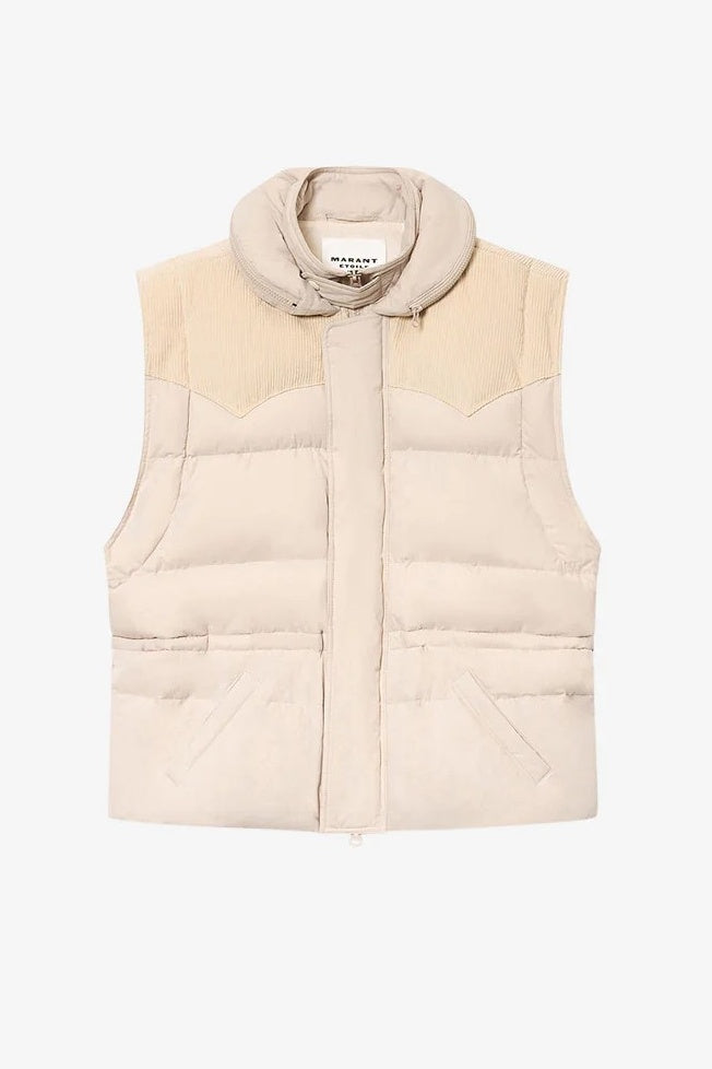 Beige puffer vest on a white background