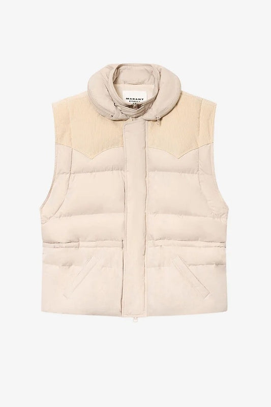 Beige puffer vest on a white background