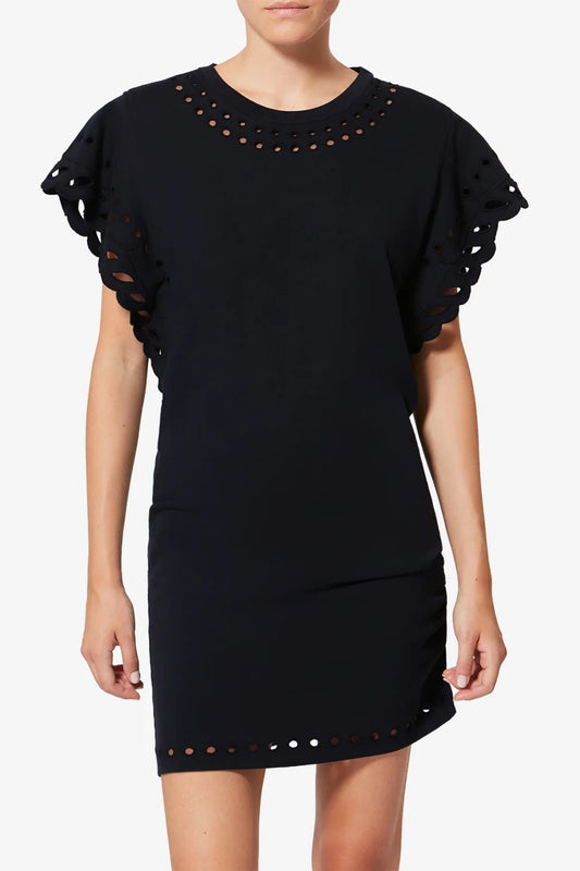 Black dress with cut-out sleeves on a white background