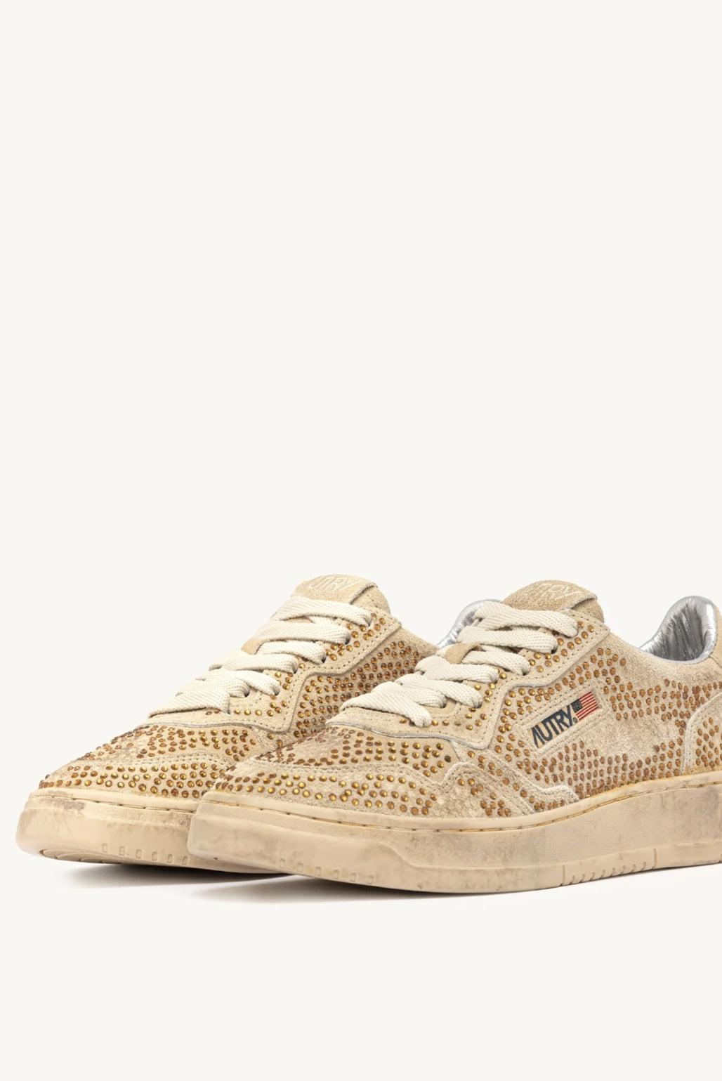 Bronze Autry Bloom sneakers with Rhinestones on a white background