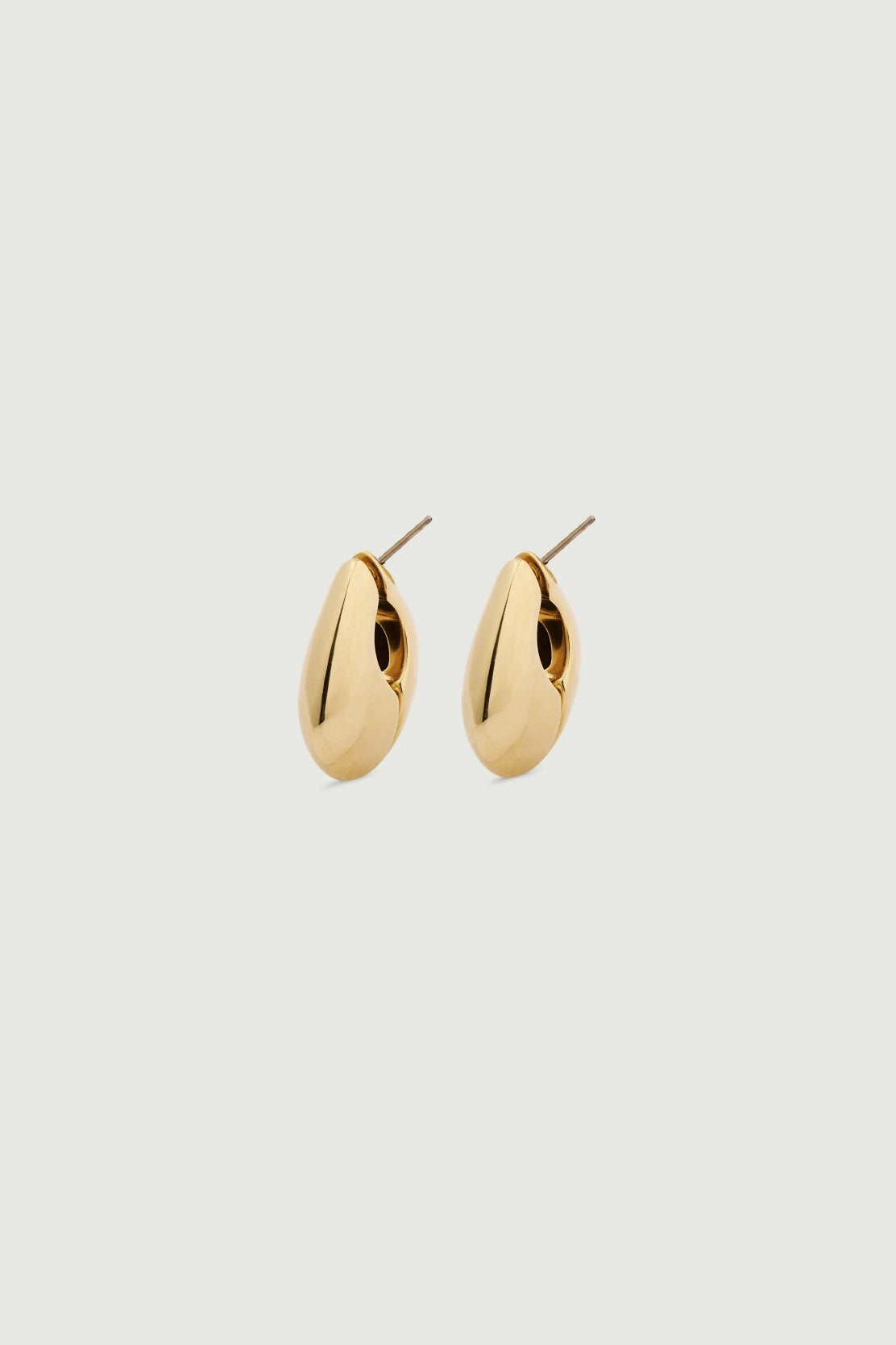 Pair of gold earrings on a light gray background