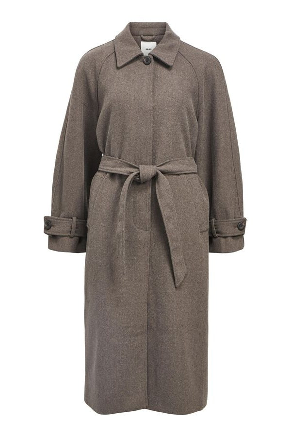 Brown coat with a belt on a white background