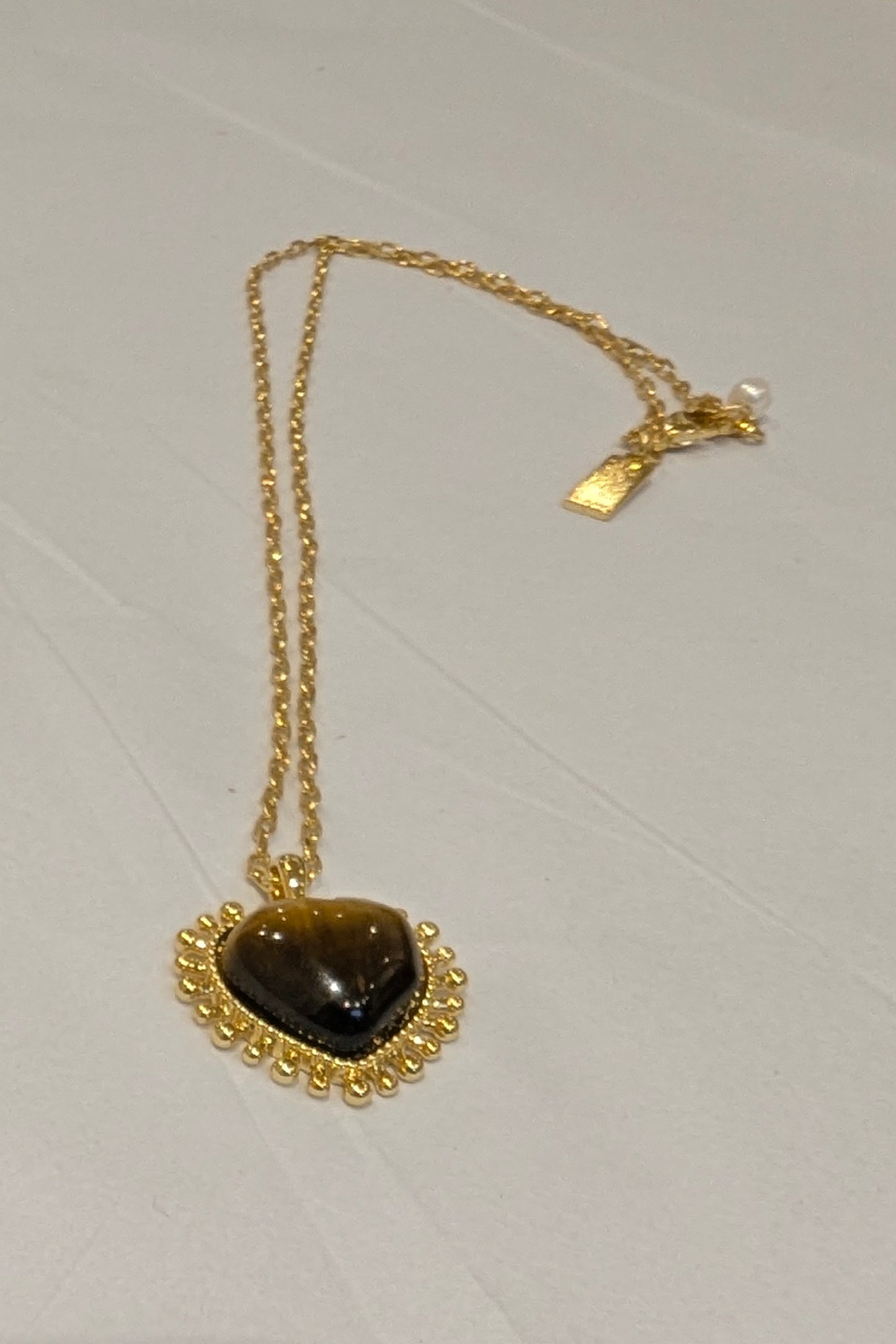 Mini Heart Tiger Eye Pendant Necklace