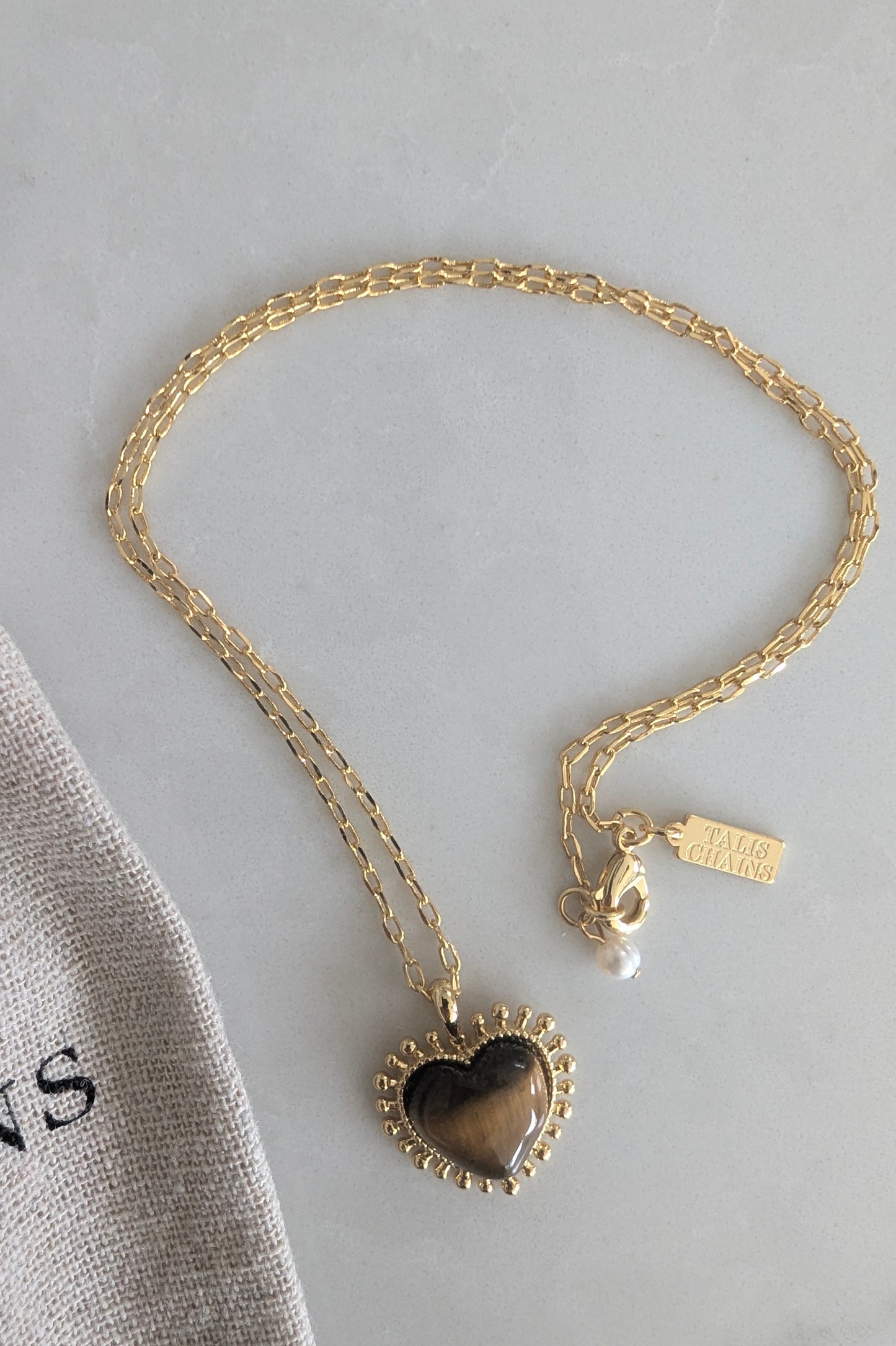 Mini Heart Tiger Eye Pendant Necklace