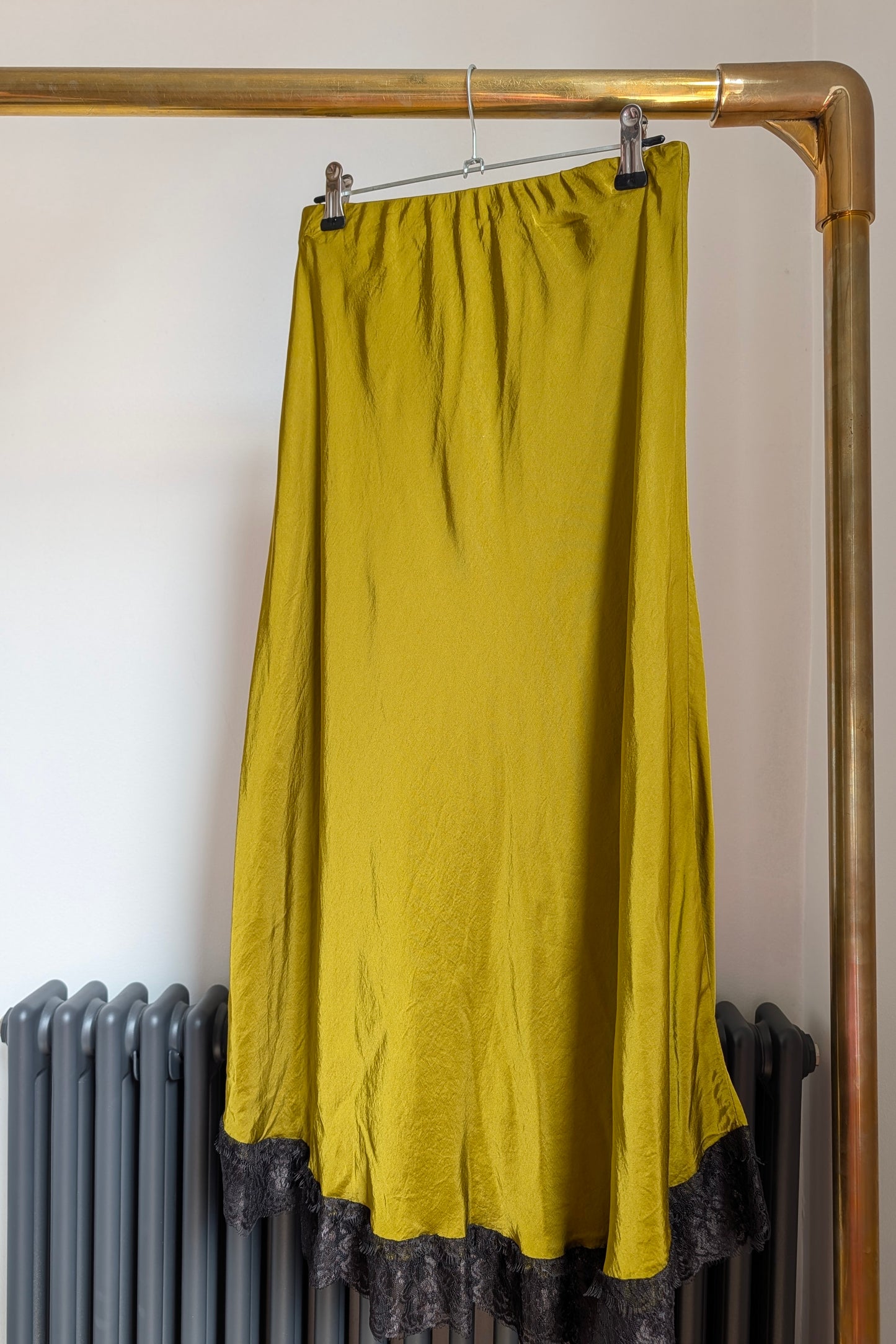Olive Lace Trim Midi Skirt