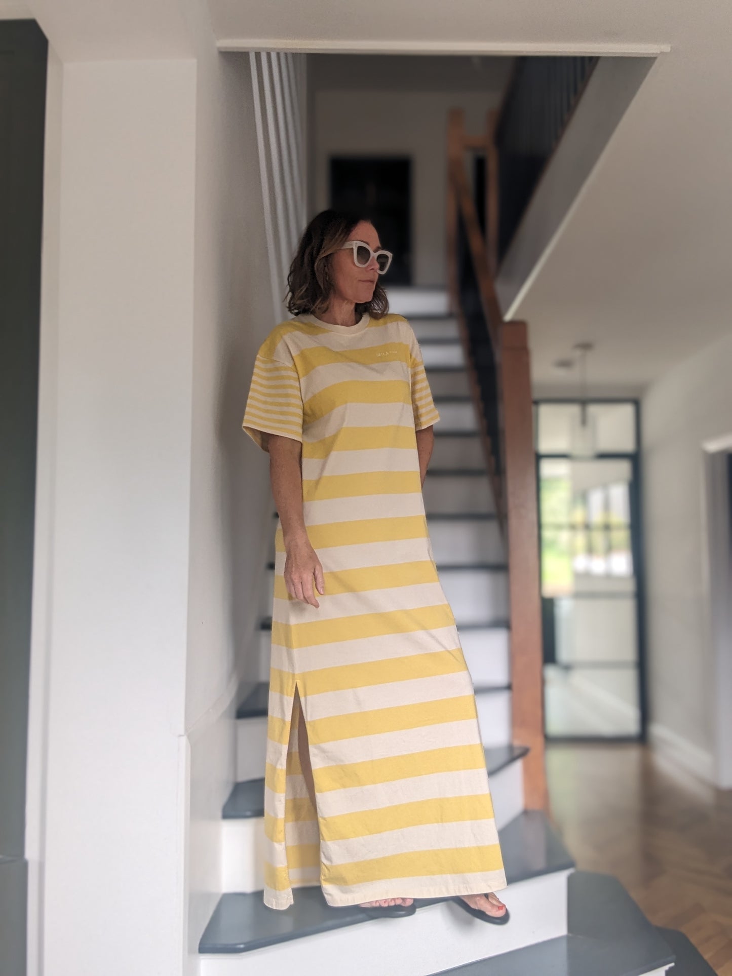 Yellow Sunshine Striped T-Shirt Dress